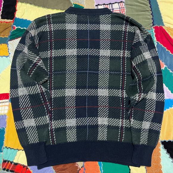 Roundtree and Yorke Navy/Green Plaided Sweater Large - Picture 2 of 6